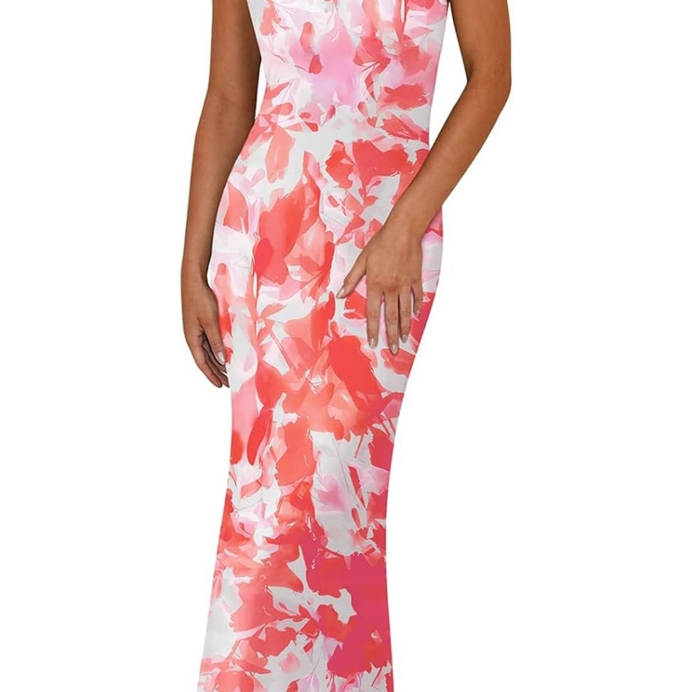 Vibrant Coral Floral Maxi Dress
